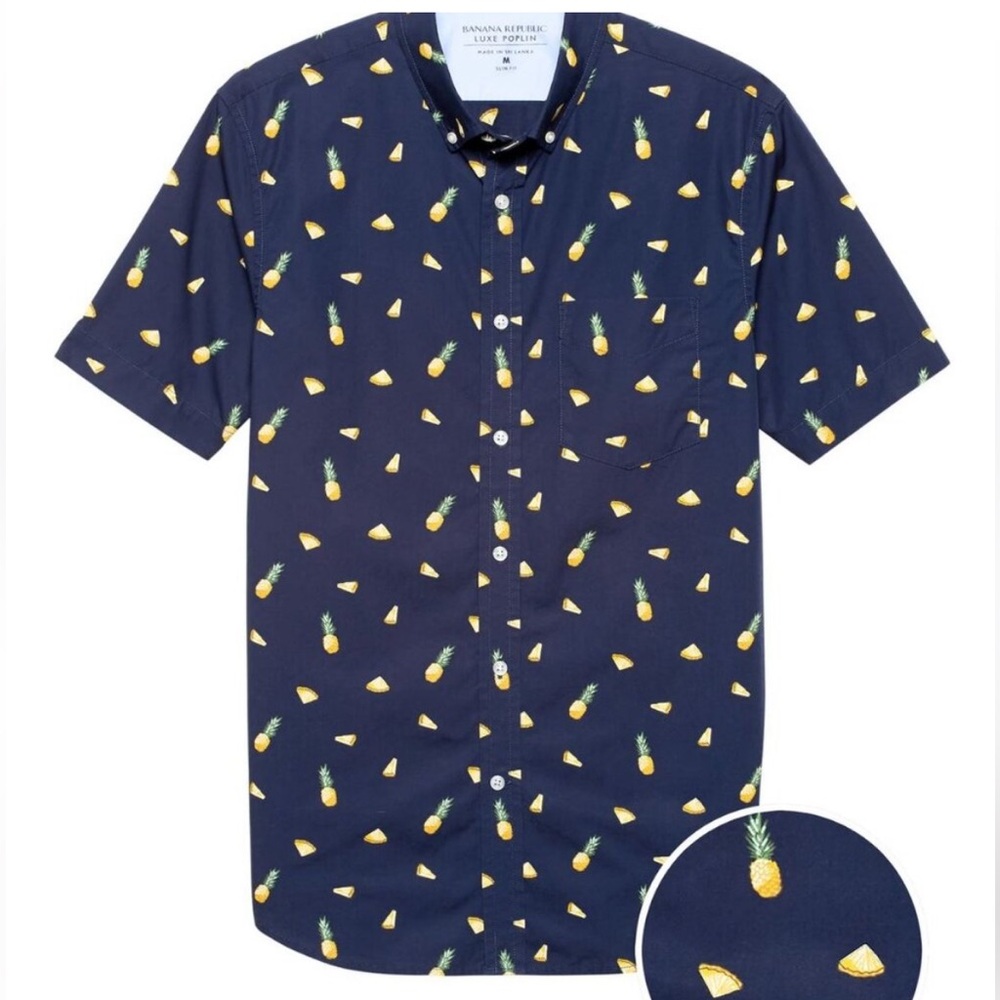 NWT Banana Republic Slim-Fit Luxe Poplin Print Shirt 🍍